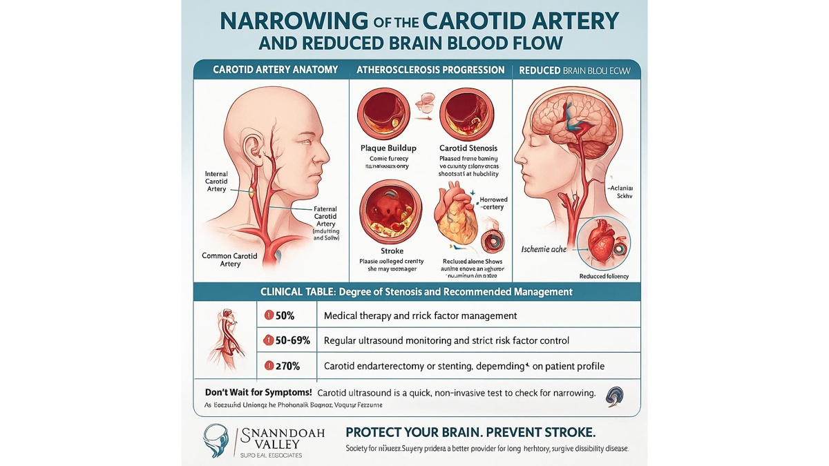 Narrowing of the carotid artery and reduced brain blood flow — causes, risks, and stroke prevention
